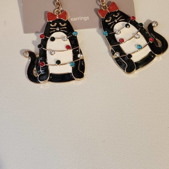 Christmas jingle bell necklace cat ears and cat earrings with jewels lot #25 - Picture 6 of 12